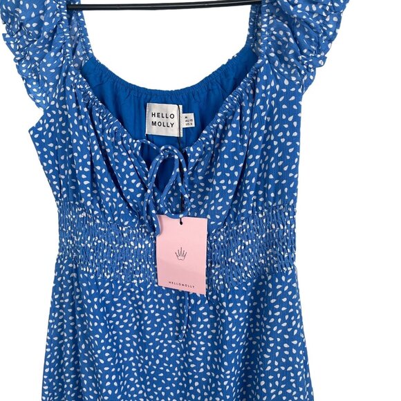 Hello Molly Blue Polka Dot Dress M  US 6 Midi  Cottage Core Coquette Baby Doll - Picture 1 of 15